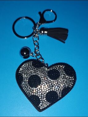 New! Rhinestone Heart Keychain Charm in Black